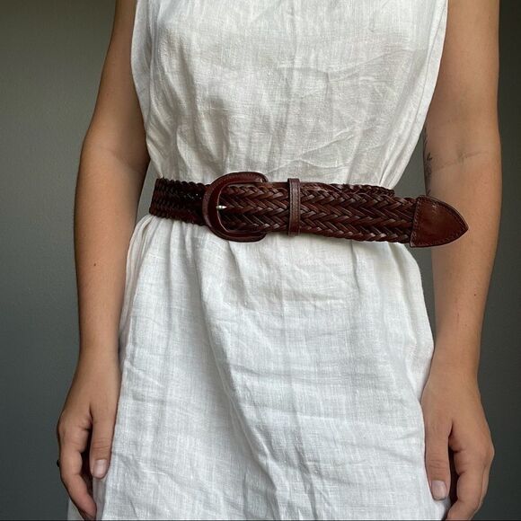 Vintage Brown Leather Braided Western Belt - Picture 3 of 8